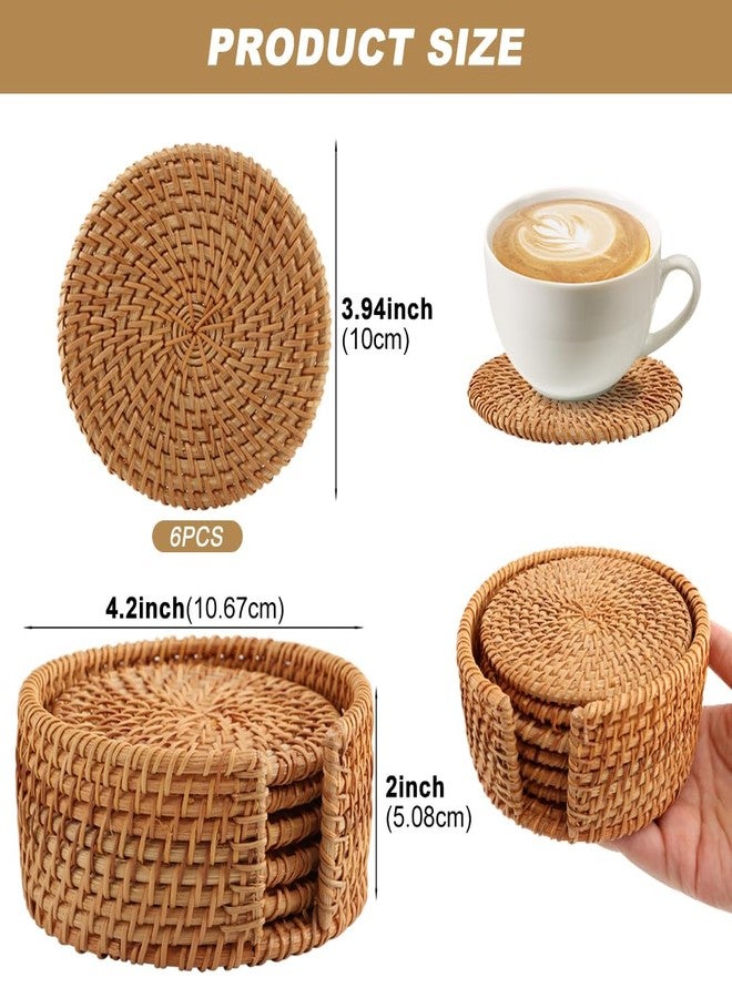 Restynic 6pcs Handmade Rattan Coaster Set with Holder - Wicker Coasters, Heat-Resistant Drink Coasters for Coffee Table, Housewarming Gifts, Home Decor - Image 2